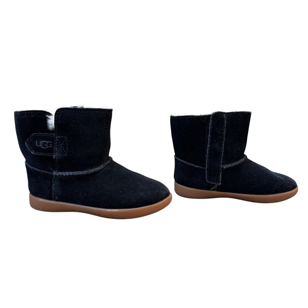 UGG AUSTRALIA Kids Keelan Boots Unisex 8 EU 25 Black Suede & Sheepskin Booties